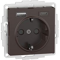Розетка с заземлением +2xUSB тип A+C без рамки Systeme Electric AtlasDesign 1-м. мокко картинка
